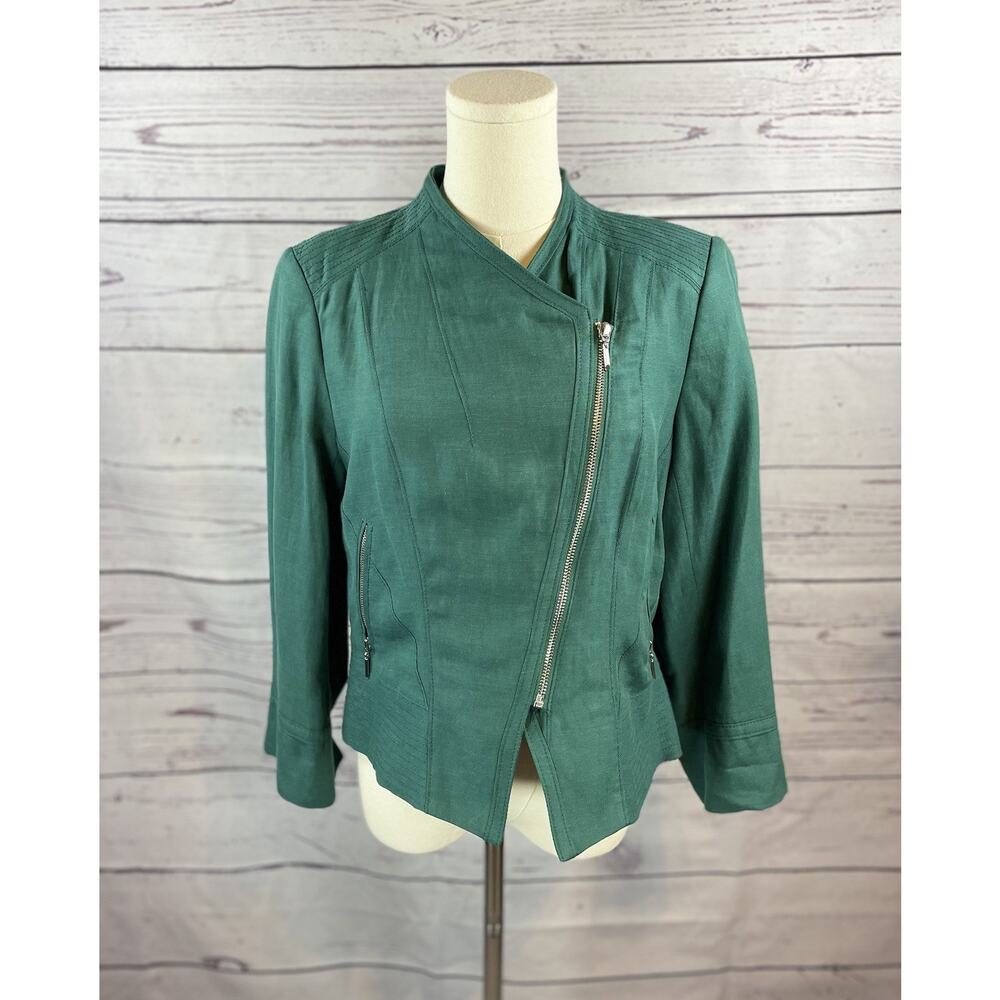 WHBM White House Black Market Green Cropped Moto Jacket Women Size 8